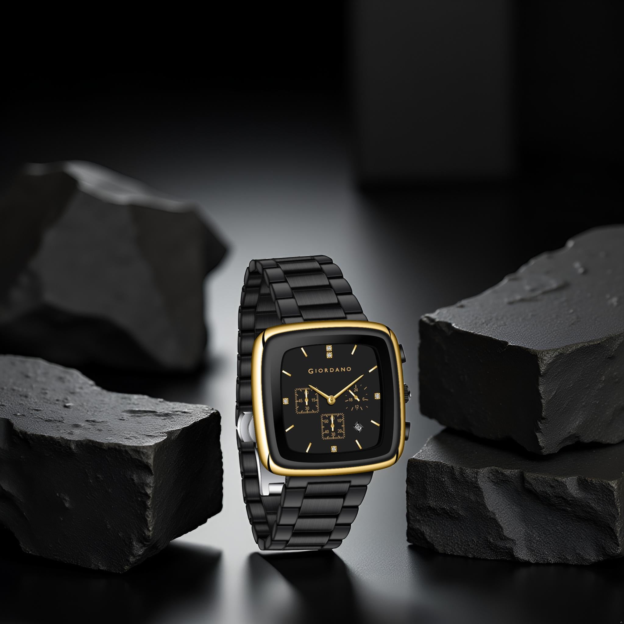 Giordano Square Face Watch for Men – Multifunction Dial with Date Display, Sleek Stainless Steel Strap, Modern Design for Everyday Elegance | GZ-50162-33